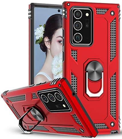 Samsung Galaxy Note 20 Ultra 5G Case, LeYi [Military-Grade] Protective Phone Case with Magnetic Car Mount Ring Kickstand for Samsung Note 20 Ultra 6.9 inch, Red