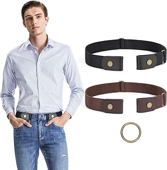 JASGOOD 2 Pieces No Buckle Stretch No Show Belt for Men，Buckless Invisible Elastic Belt for Jeans Pants