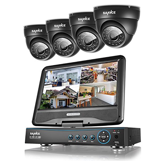 Annke® 4CH HVR Security Camera System with Build in 10.1" LCD Monitor 4CH 960H High Resolution Recording and 2CH 720P(1280x720) HD Real Time Motion Activated Recording with Email Alerts P2P Cloud Mobile Phone Remote View NO HDD (NO HDD)