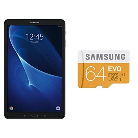 Samsung Galaxy Tab A 10.1" (16GB, Black) T580 (SM-T580NZKAXAR) & Samsung EVO 64GB  Micro SDXC Memory Card with Adapter up to 48/MB/s (MB-MP64DA/AM) bundle