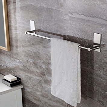 KES Self Adhesive 16-Inch Bathroom Towel Bar Brushed SUS 304 Stainless Steel Bath Wall Shelf Rack Hanging Towel Stick On Sticky Hanger Contemporary Style, A7000A