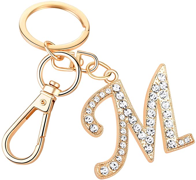 Keychain for Women AlphaAcc Purse Charms for Handbags Crystal Alphabet Initial Letter Pendant with Key Ring