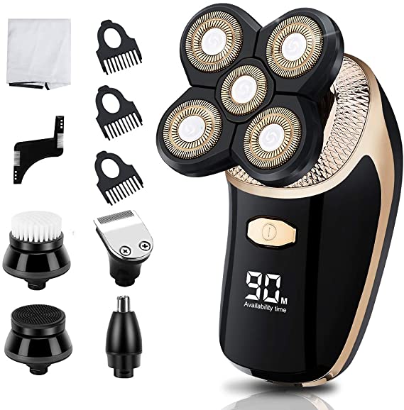 Electric Shaver for Men Blusmart 5 in 1 Rechargeable USB Rotary Shavers 4D Razor Shaving Wet Dry Men Shaver Waterproof Bald Men Head Shavers Facial Grooming Kit Beard Nose Hair Trimmer