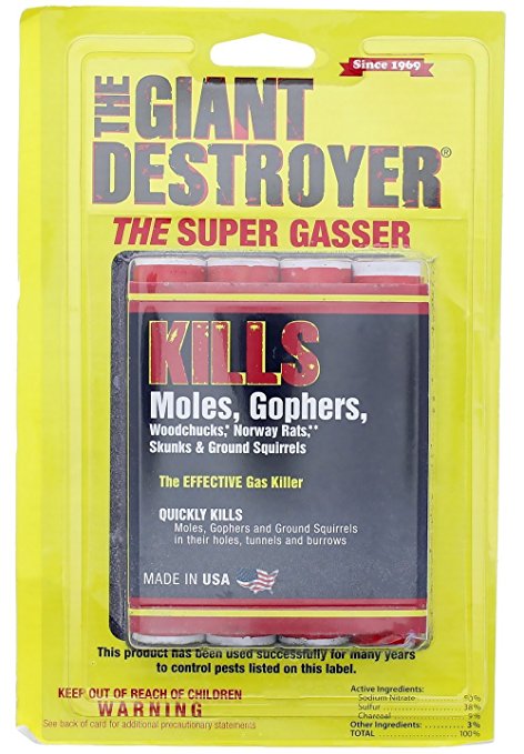 Giant Destroyer Pest Killer Gas Bomb, Kills Moles, Gophers, Ground Squirrels, Norway Rats, Woodchucks, & Skunks, 1 Pack (4 Tubes)