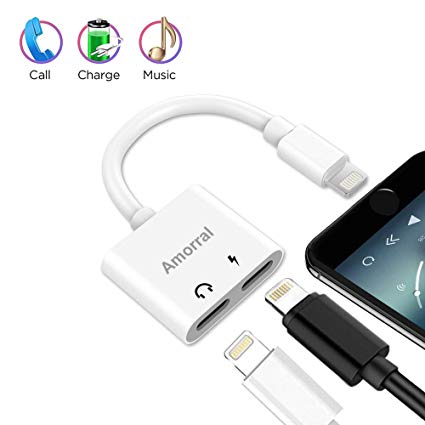 Amorral Headphone Adapter & Splitter, Headphone Jack Audio & Charge Connector Splitter Calling/Charger/Music/Remote Control for iP7/7 plus/8/8 plus/X