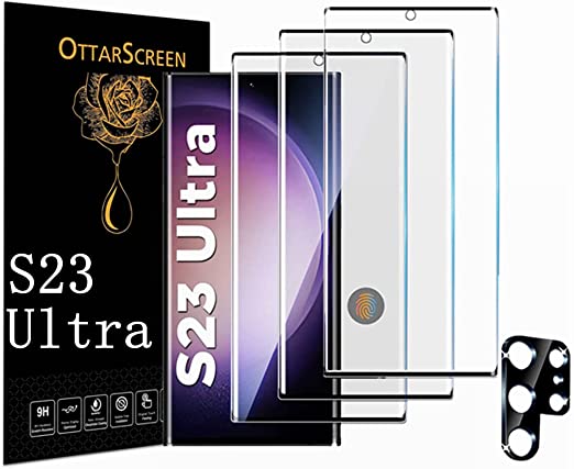 OttarScreen Galaxy S23 Ultra Screen Protector, 3 Pack Tempered Glass Screen Protector【3 1 Pack】With 1 Pack Tempered Glass Camera Lens Protector, 3D Glass 9H Hardness Tempered Glass Screen Protector for Samsung Galaxy S23 Ultra 5G