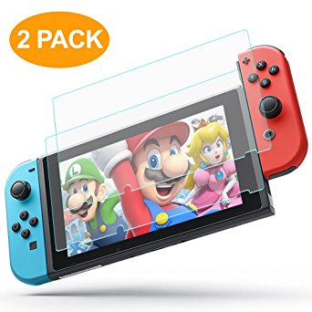 Nintendo Switch Tempered Glass Screen Protector (2 Pack) , ALCLAP(0.2mm thin) Ultra clear 9H Hardness HD Anti-bubble film screen cover for Nintendo Switch Console 2017 (LIFETIME WARRANTY)