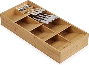 Joseph Joseph Drawer Store - Large Compact Cutlery Drawer Organizer, 8 compartments, Holds 48 Pieces, Bamboo