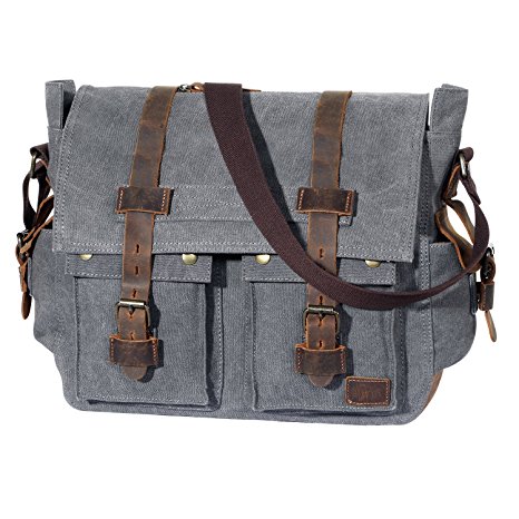 Lifewit 15.6" Men's Messenger Bag Vintage Canvas Leather Military Shoulder Laptop Bags