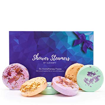 Cleverfy Shower Bombs Aromatherapy - Gift Set of [6] Shower Steamers - With Essential Oils For Home Spa. Shower Melts a.k.a. Vaporizing Shower Tablets are Perfect for Sinus Relief