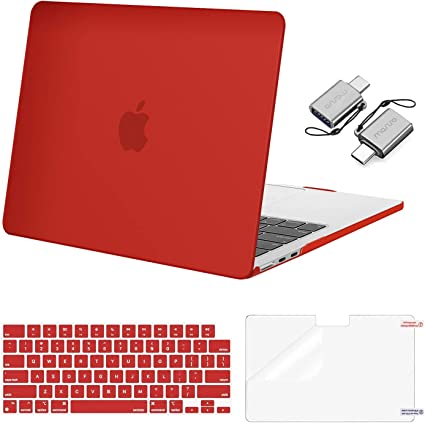 MOSISO Compatible with MacBook Air 13.6 inch Case 2022 Release A2681 M2 Chip with Liquid Retina Display Touch ID, Plastic Hard Shell&Keyboard Cover&Screen Protector&Type C Adapter 2 Pack, Red