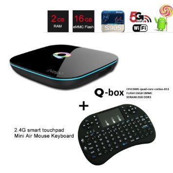 iNepo Q Box Android 5.1 Tv Box S905 2G 16G Kodi 16.0 Fully Loaded 2.4G 5.8G Dual Wifi Bluetooth 4.0 Support 4k H.265 Video ecoder Picasa Youtube Flicker Facebook Online movies(With black wireless air mouse)