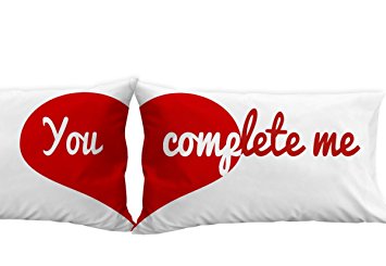 You Complete Me Heart Pillow Cases (Set of 2) Valentine Anniversary Boyfriend Girlfriend Wife Husband Gifts