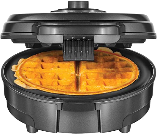 Chefman Anti-Overflow Belgian Maker w/Shade Selector & Mess Free Moat Round Waffle-Iron w/Nonstick Plates & Cool Touch Handle, Measuring Cup Included, Grey