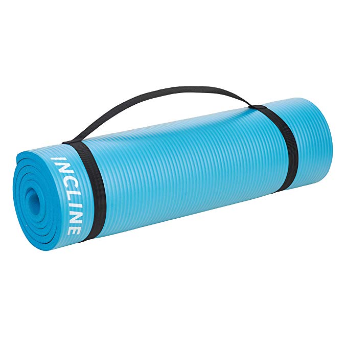 Incline Fitness Extra Thick and Long Comfort Foam Yoga/Exercise Mat with Carrying Strap, Marine Blue