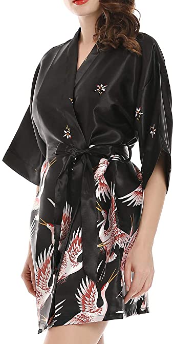 ellenwell Women Robe Satin Robe for Women Silk Robe Floral Kimono Light Bathrobe