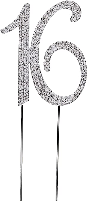Hatcher lee Bling Crystal 16 Birthday Cake Topper - Best Keepsake | 16th Party Decorations Silver
