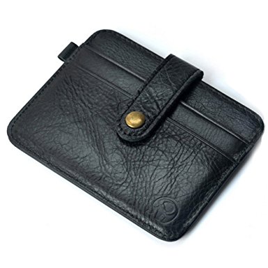 Cynure Distressed Leather Minimalist Credit Card Holder Slim Front Pocket Wallet