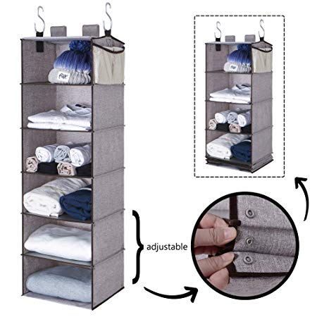 StorageWorks 6-Shelf Hanging Closet Organizer, Multifunctional Foldable Storage Closet Hanging Shelves, Polyester Fabric, Gray, 42.5”H x 13.6”W x 12.2”D