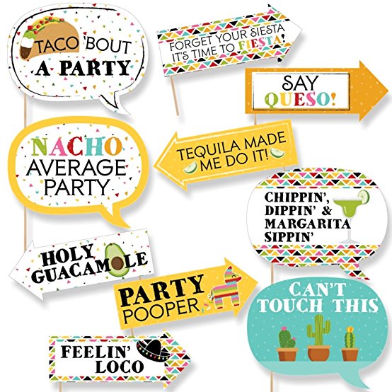 Funny Let's Fiesta - Mexican Fiesta Party Photo Booth Props Kit - 10 Piece