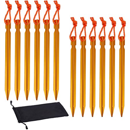 Rovtop 12Pcs Gold Aluminum Tent Stakes Pegs for Camping,Beach,Outdoor and Sand