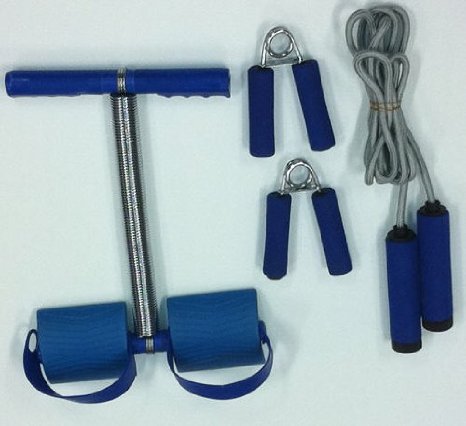 4 Piece Fitness Set- Sit Up Bar Hand Grips and Jump Rope