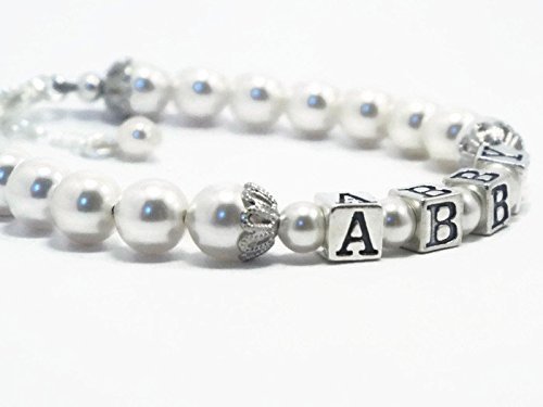 Personalized Baby Name Pearl Bracelet Sterling Silver Baptism Christening