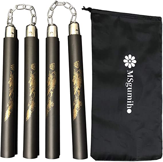 Safe Foam Rubber Training Nunchucks Nunchakus with Steel Chain 2PCS for Kids & Beginners Practice and Training (Black)