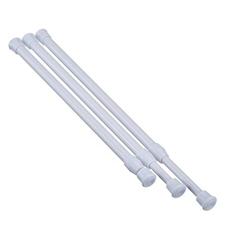 Hotop 3 Pack Cupboard Bars Tensions Rod Spring Curtain Rod, Adjustable Width (11.81-20 Inches, White)
