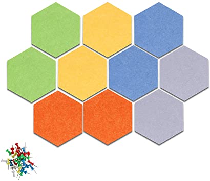 Cork Board Tiles Bulletin Board, 10Pcs Hexagon Felt Memo Board, Cute Picture Pin Board with 50 Pcs Push Pins, Decoration for Home Office Classroom Wall 7.8 x 6.8 x 0.35 inch