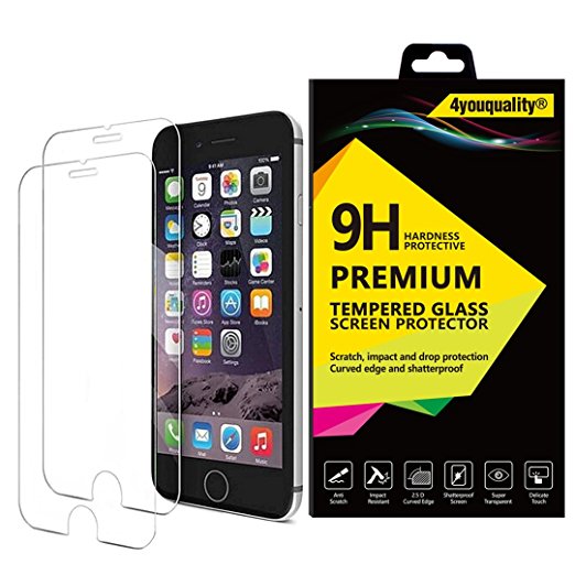 [2-Pack][Lifetime Warranty] iPhone 6 6S Screen protector, 4youquality® Premium 9H Tempered Glass Screen Protector [Anti-Shatter][Scratch-Resistant][3D Touch Compatible] For iPhone 6 / 6S 4.7"