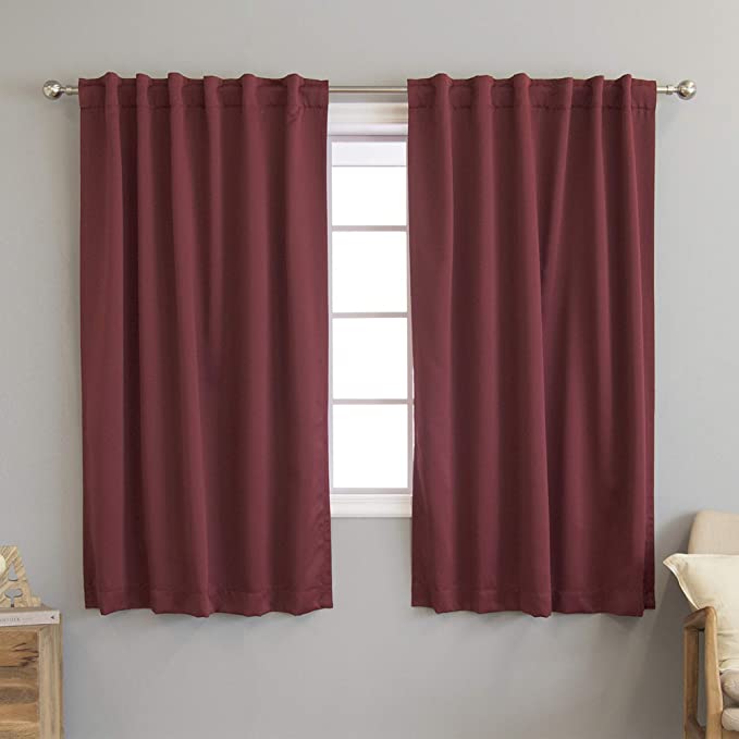 Best Home Fashion Premium Blackout Curtain Panels - Solid Thermal Insulated Window Treatment Blackout Drapes for Bedroom - Back Tab & Rod Pocket – Burgundy - 52" W x 63" L - (Set of 2 Panels)