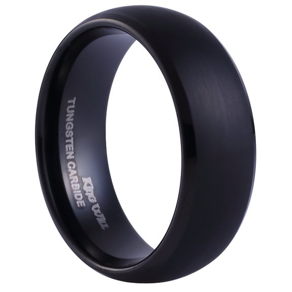 King Will Black Tungsten Ring 8mm Brushed Matte Finished Domed Design Wedding Band Size 7-14