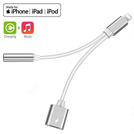 Headphone Adapter for iPhone X Adapter 3.5mm AUX Audio Jack Adapter 2 in 1 Earphone Cable Converter Compatible for iPhone 7/8Plus/XR/X/XS/XS max Charging Listen Music Audio Control Support All iOS
