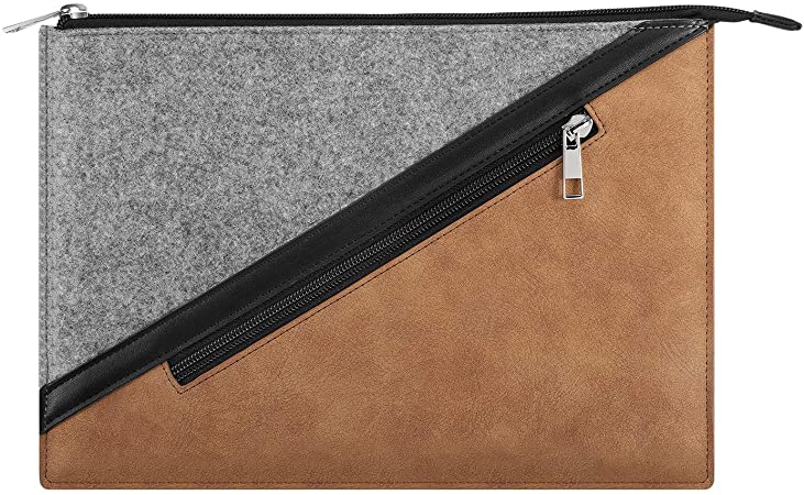 MoKo 13.3 Inch Laptop Sleeve, Laptop Briefcase Bag Zipper Pouch with Pocket Fits MacBook Pro 13" 2012-2015, MacBook Air 13" 2012-2017, iPad Pro 12.9" 2018/2020, Google Pixel Slate 12.3" 2018 - Brown