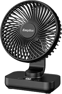 EasyAcc Tischventilator Oszillierend Batterie USB Ventilator 4000 Akku Klein Tragbarer 4 Geschwindigkeiten Ventilatoren Leise Mini Aufladbarem Basis Lüfter für Zuhause Büro Bibliothek Campen Schwarz