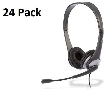 Cyber Acoustics AC-204 Carton of 24 Stereo Classroom Headsets w/Single Plug and Y-Adapter