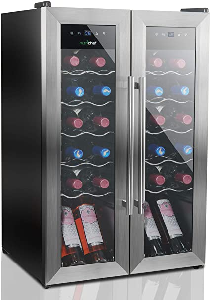 24 Bottle Wine Cooler Refrigerator - White Red Wine Fridge Chiller Countertop Wine Cooler - Freestanding Compact Mini Wine Fridge 24 Bottle w/Digital Control, Stainless Steel Door - NutriChef PKCWC24