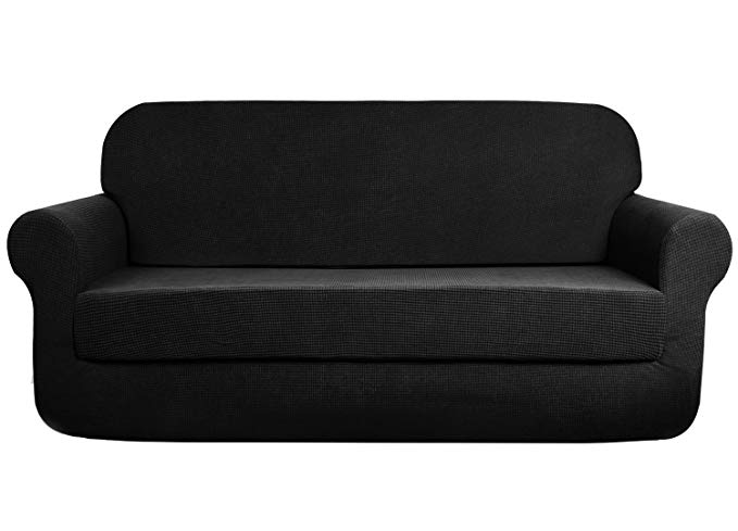 AUJOY Stretch 2-Piece Sofa Covers Water-Repellent Dog Cat Pet Proof Couch Slipcovers Protectors (Sofa, Black)