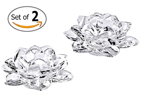 SLY Crystal Lotus Candle Holders Creative Decoration 5 Inch for Home Decoration, Votive Activity, Wedding, and Gift, Pack of 2pcs