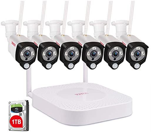 Tonton 8CH Home Security Camera System Wireless, 8CH 1080P NVR Recorder with 6 PCs 1080P HD Waterproof Bullet Cameras, PIR Sensor and Motion Detection, Audio&Video Recording, 80ft Night Visions, Email Alerts,1TB Hard Drive Pre-installed