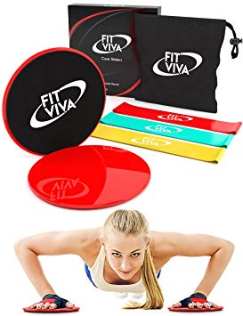 FLASH SALE! Gliding Discs Core Sliders Exercise and Resistance Loop Bands Bundle with exercise eBook from Fit Viva - Lightweight Workout Equipment for Home