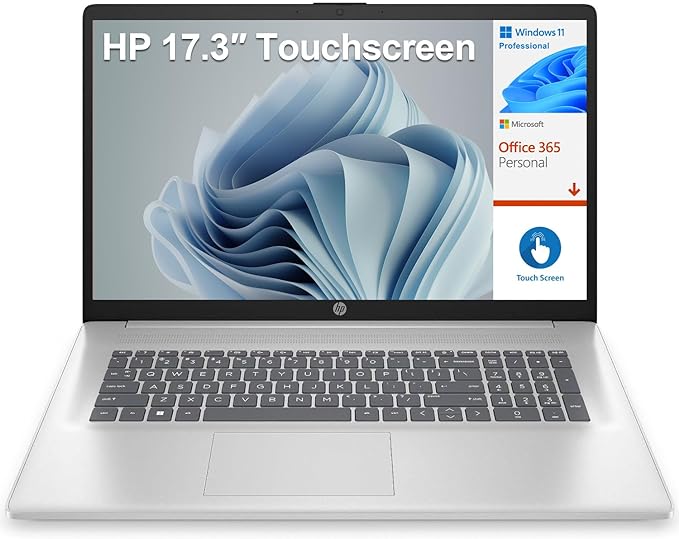 HP 17 17.3" Touchscreen HD  Business Laptop Computer, Intel Pentium Silver N5030 up to 3.1GHz, 16GB DDR4 RAM, 1TB PCIe SSD, 802.11AC WiFi, Bluetooth 5.0, 1-Year Office 365, Windows 11 Pro S