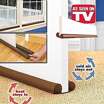 32 Inch Brown Twin Door Draft Stopper Dual Draught Excluder Air Insulator Windows Dodger Guard Energy Saving