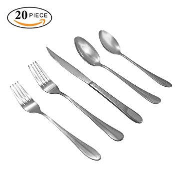 Hippih Food Grade Stainless Steel Flatware 20 Piece Anti-Scald Metal Cutlery Set