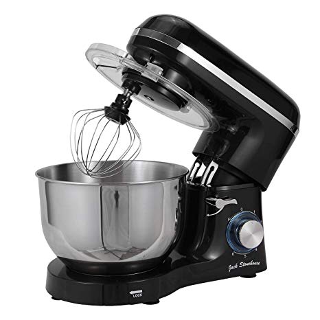 Jack Stonehouse Food Stand Mixer - 1400W - 5.5L Bowl - 4-in 1 Beater, Whisk, Dough Hook and Splash Guard - Black