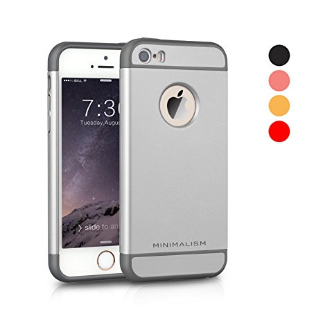 iPhone SE Case,Minimalism 3 In 1 Ultra Thin and Slim Hard Case Coated Non Slip Matte Surface with Electroplate Frame for Apple iPhone 5, iPhone 5S, iPhone SE --Silver