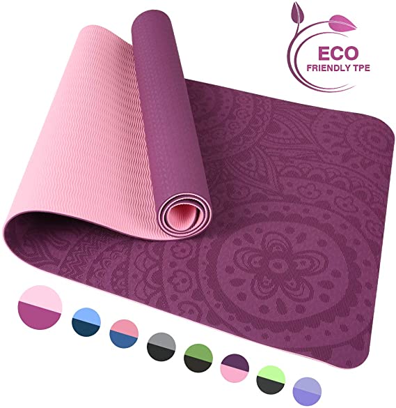 TOMSHOO 1/4In Yoga Mat, Non-Slip Texture Pro Yoga Mat Eco Friendly Exercise Mat Pad with Carrying Strap and Mesh Bag for Home Gym Fitness Workout Pilates