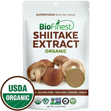 Biofinest Shiitake Mushroom Extract Powder - 100% Freeze-Dried Superfood - USDA Certified Organic Kosher Vegan Raw Non-GMO - Boost Digestion Immunity Energy - For Smoothie Beverage Blend (4 oz)