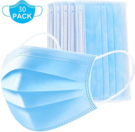 Medical Mask Disposable Face Mask (Blue-30Pcs) Earloop Mouth Mask, Comfortable Sanitary Surgical Mask for Dust, Protection and Personal Health Professional 3-Layer Anti Dust Breathable